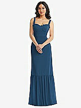 Alt View 1 Thumbnail - Dusk Blue Tie-Shoulder Bustier Bodice Ruffle-Hem Maxi Dress