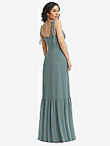 Rear View Thumbnail - Icelandic Tie-Shoulder Bustier Bodice Ruffle-Hem Maxi Dress