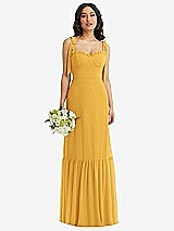 Front View Thumbnail - NYC Yellow Tie-Shoulder Bustier Bodice Ruffle-Hem Maxi Dress