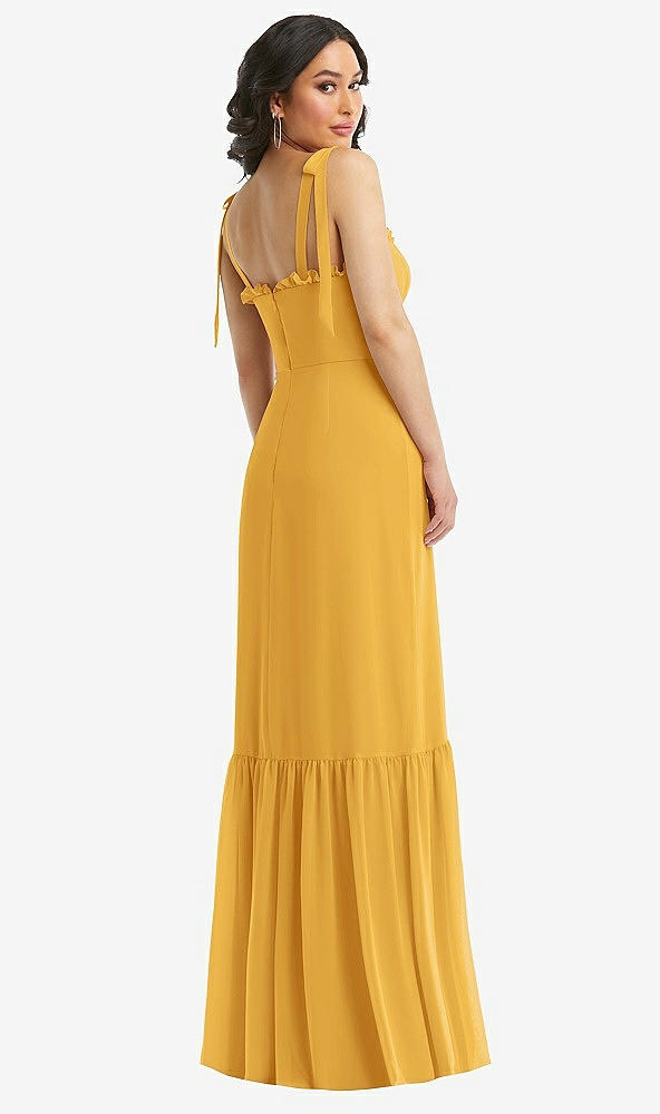 Back View - NYC Yellow Tie-Shoulder Bustier Bodice Ruffle-Hem Maxi Dress