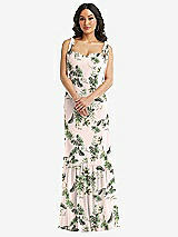 Alt View 2 Thumbnail - Palm Beach Print Tie-Shoulder Bustier Bodice Ruffle-Hem Maxi Dress