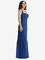 Side View Thumbnail - Classic Blue Tie-Shoulder Bustier Bodice Ruffle-Hem Maxi Dress