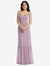 Alt View 2 Thumbnail - Suede Rose Tie-Shoulder Bustier Bodice Ruffle-Hem Maxi Dress