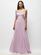 Alt View 3 Thumbnail - Suede Rose Tie-Shoulder Bustier Bodice Ruffle-Hem Maxi Dress