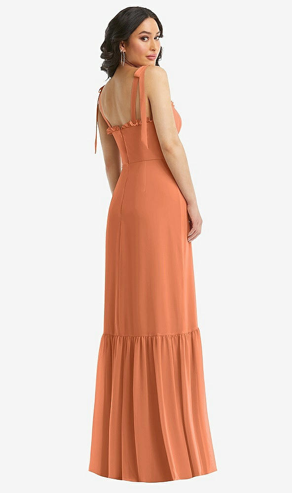 Back View - Sweet Melon Tie-Shoulder Bustier Bodice Ruffle-Hem Maxi Dress