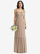 Front View Thumbnail - Topaz Tie-Shoulder Bustier Bodice Ruffle-Hem Maxi Dress