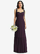 Front View Thumbnail - Aubergine Tie-Shoulder Bustier Bodice Ruffle-Hem Maxi Dress