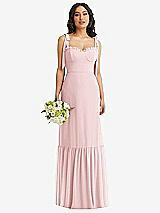 Front View Thumbnail - Ballet Pink Tie-Shoulder Bustier Bodice Ruffle-Hem Maxi Dress