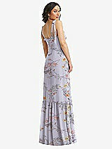 Rear View Thumbnail - Butterfly Botanica Silver Dove Tie-Shoulder Bustier Bodice Ruffle-Hem Maxi Dress