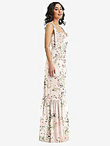 Side View Thumbnail - Blush Garden Tie-Shoulder Bustier Bodice Ruffle-Hem Maxi Dress