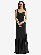 Alt View 1 Thumbnail - Black Tie-Shoulder Bustier Bodice Ruffle-Hem Maxi Dress