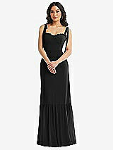 Alt View 2 Thumbnail - Black Tie-Shoulder Bustier Bodice Ruffle-Hem Maxi Dress