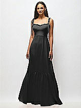 Alt View 3 Thumbnail - Black Tie-Shoulder Bustier Bodice Ruffle-Hem Maxi Dress