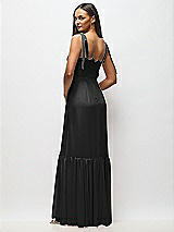 Alt View 5 Thumbnail - Black Tie-Shoulder Bustier Bodice Ruffle-Hem Maxi Dress