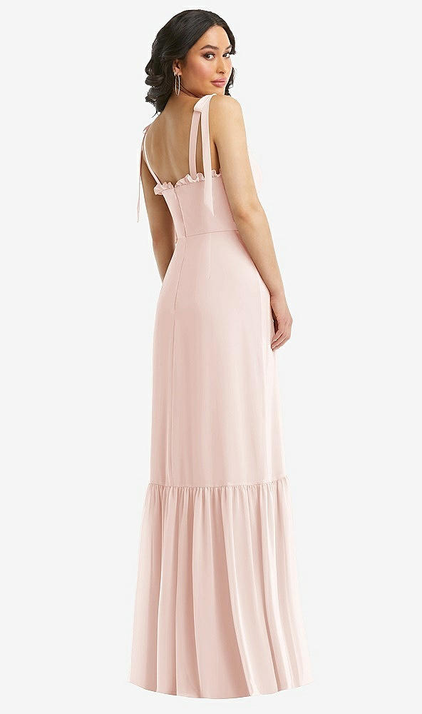 Back View - Blush Tie-Shoulder Bustier Bodice Ruffle-Hem Maxi Dress