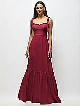 Alt View 3 Thumbnail - Burgundy Tie-Shoulder Bustier Bodice Ruffle-Hem Maxi Dress