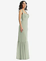 Side View Thumbnail - Celadon Tie-Shoulder Bustier Bodice Ruffle-Hem Maxi Dress