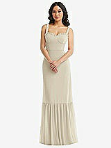 Alt View 1 Thumbnail - Champagne Tie-Shoulder Bustier Bodice Ruffle-Hem Maxi Dress