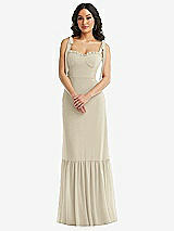 Alt View 2 Thumbnail - Champagne Tie-Shoulder Bustier Bodice Ruffle-Hem Maxi Dress