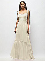 Alt View 3 Thumbnail - Champagne Tie-Shoulder Bustier Bodice Ruffle-Hem Maxi Dress