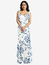 Alt View 2 Thumbnail - Cottage Rose Dusk Blue Tie-Shoulder Bustier Bodice Ruffle-Hem Maxi Dress