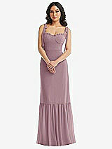 Alt View 2 Thumbnail - Dusty Rose Tie-Shoulder Bustier Bodice Ruffle-Hem Maxi Dress