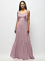 Alt View 3 Thumbnail - Dusty Rose Tie-Shoulder Bustier Bodice Ruffle-Hem Maxi Dress
