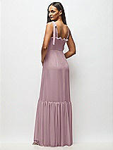 Alt View 5 Thumbnail - Dusty Rose Tie-Shoulder Bustier Bodice Ruffle-Hem Maxi Dress