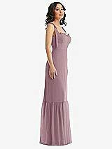 Side View Thumbnail - Dusty Rose Tie-Shoulder Bustier Bodice Ruffle-Hem Maxi Dress