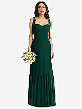 Front View Thumbnail - Hunter Green Tie-Shoulder Bustier Bodice Ruffle-Hem Maxi Dress