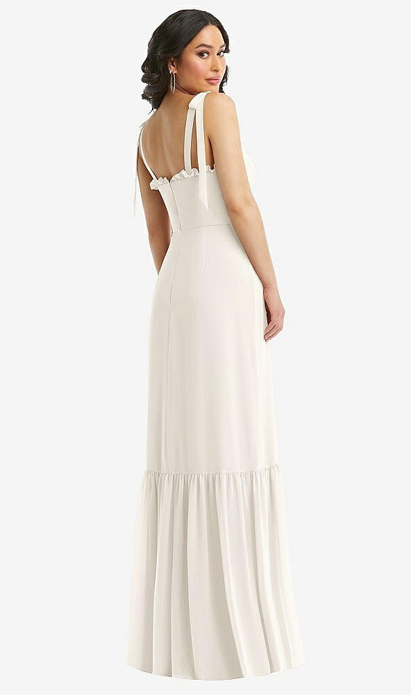 Back View - Ivory Tie-Shoulder Bustier Bodice Ruffle-Hem Maxi Dress