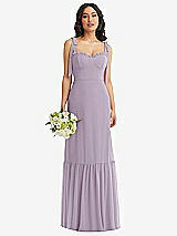 Front View Thumbnail - Lilac Haze Tie-Shoulder Bustier Bodice Ruffle-Hem Maxi Dress