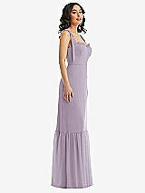 Side View Thumbnail - Lilac Haze Tie-Shoulder Bustier Bodice Ruffle-Hem Maxi Dress