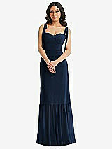 Alt View 2 Thumbnail - Midnight Navy Tie-Shoulder Bustier Bodice Ruffle-Hem Maxi Dress