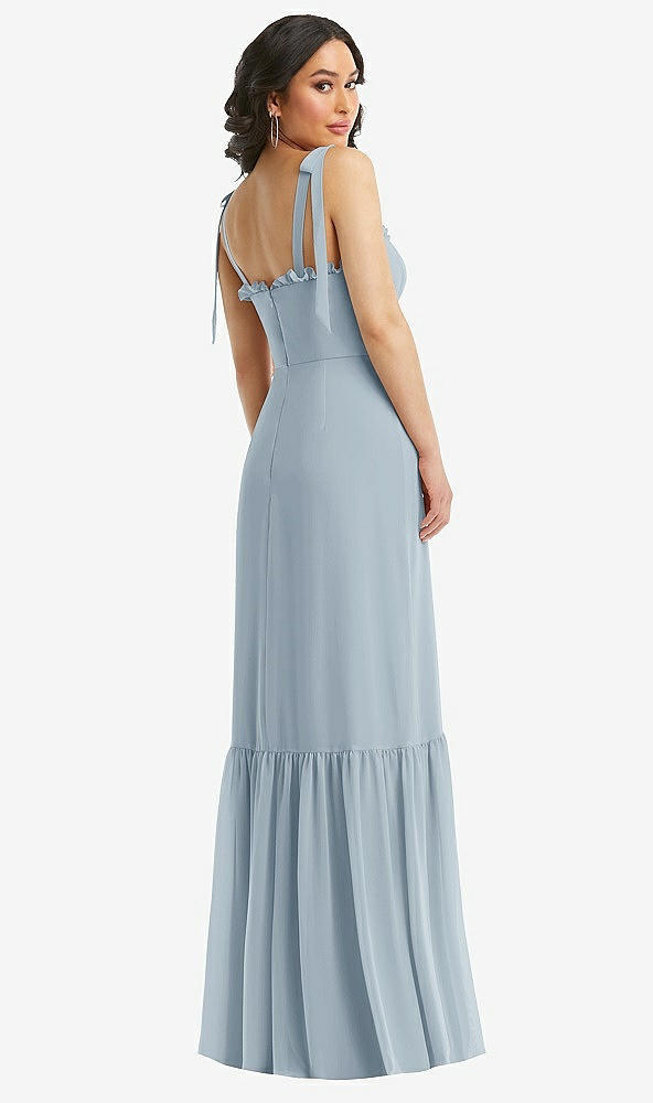 Back View - Mist Tie-Shoulder Bustier Bodice Ruffle-Hem Maxi Dress