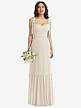 Front View Thumbnail - Oat Tie-Shoulder Bustier Bodice Ruffle-Hem Maxi Dress