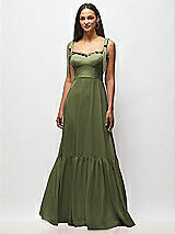 Alt View 3 Thumbnail - Olive Green Tie-Shoulder Bustier Bodice Ruffle-Hem Maxi Dress