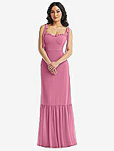 Alt View 2 Thumbnail - Orchid Pink Tie-Shoulder Bustier Bodice Ruffle-Hem Maxi Dress