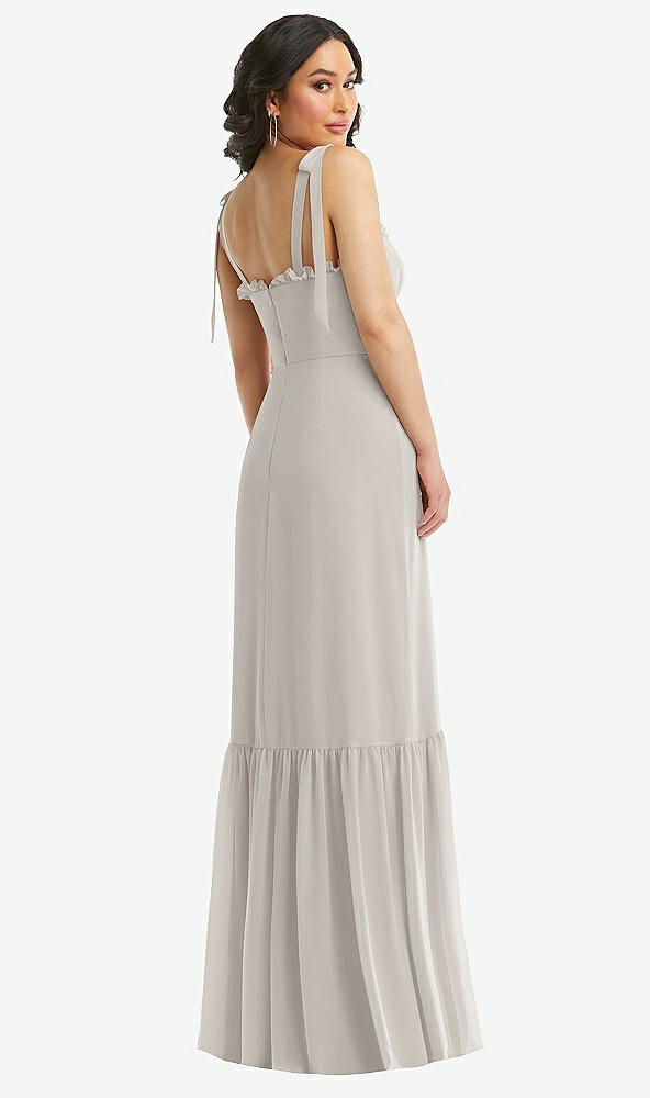 Back View - Oyster Tie-Shoulder Bustier Bodice Ruffle-Hem Maxi Dress