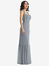 Side View Thumbnail - Platinum Tie-Shoulder Bustier Bodice Ruffle-Hem Maxi Dress