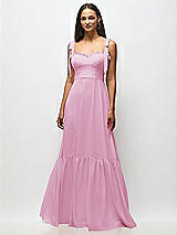 Alt View 3 Thumbnail - Powder Pink Tie-Shoulder Bustier Bodice Ruffle-Hem Maxi Dress
