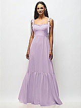 Alt View 3 Thumbnail - Pale Purple Tie-Shoulder Bustier Bodice Ruffle-Hem Maxi Dress