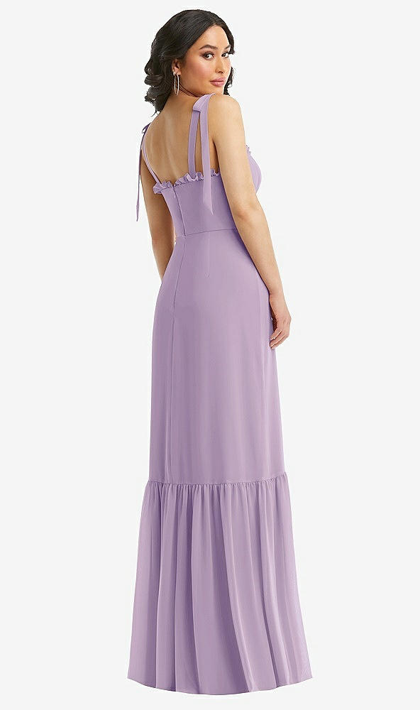 Back View - Pale Purple Tie-Shoulder Bustier Bodice Ruffle-Hem Maxi Dress