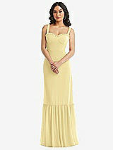 Alt View 1 Thumbnail - Pale Yellow Tie-Shoulder Bustier Bodice Ruffle-Hem Maxi Dress