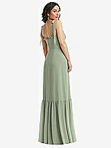 Rear View Thumbnail - Sage Tie-Shoulder Bustier Bodice Ruffle-Hem Maxi Dress