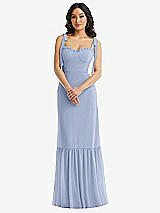 Alt View 2 Thumbnail - Sky Blue Tie-Shoulder Bustier Bodice Ruffle-Hem Maxi Dress