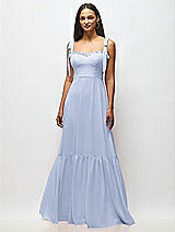 Alt View 3 Thumbnail - Sky Blue Tie-Shoulder Bustier Bodice Ruffle-Hem Maxi Dress