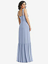 Rear View Thumbnail - Sky Blue Tie-Shoulder Bustier Bodice Ruffle-Hem Maxi Dress