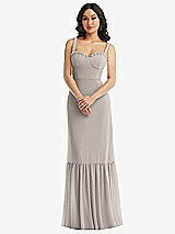 Alt View 1 Thumbnail - Taupe Tie-Shoulder Bustier Bodice Ruffle-Hem Maxi Dress