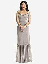 Alt View 2 Thumbnail - Taupe Tie-Shoulder Bustier Bodice Ruffle-Hem Maxi Dress